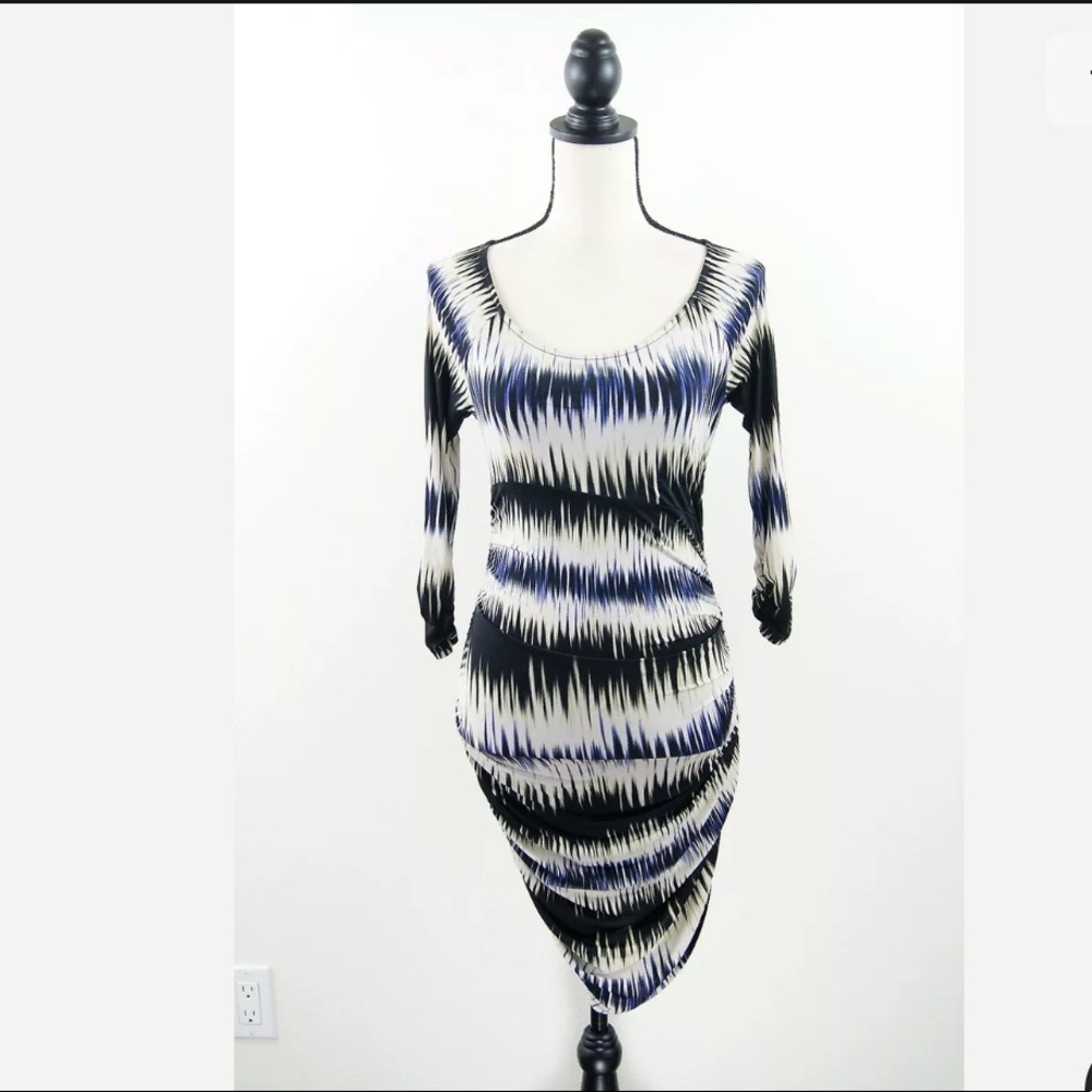 Guess Striped Ruched Jersey Bodycon Dress XS